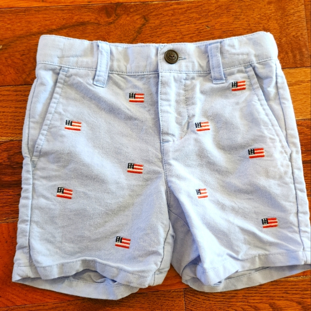 Janie and Jack Embroidered Flag Oxford Blue Boys Shorts Size 2T